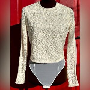 NWOT GIORGIO ARMANI s38 cream beaded body suit-RARE find-sheer back-GORGEOUS!